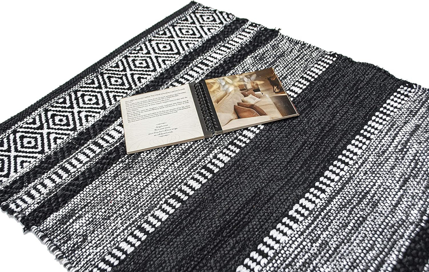 Chardin Home Farmhouse Rug 24''x36'' Black-White, Recycled Cotton Hand Woven Rug for Hallways, Kitchens, Bedrooms