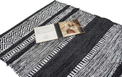 Chardin Home Farmhouse Rug 24''x36'' Black-White, Recycled Cotton Hand Woven Rug for Hallways, Kitchens, Bedrooms