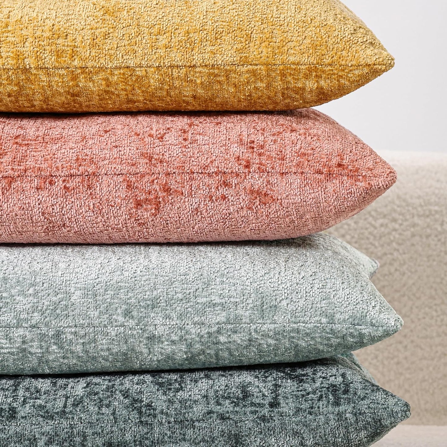 Set 2 Cozy 16x16, Chenille Throw Pillow Covers of Decorative Textured Solid Accent Pillow Cases, Soft Neutral Home