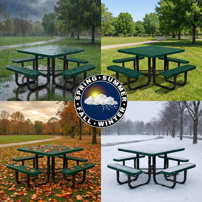 46” Square Heavy-Duty Expanded Metal Red Picnic Table