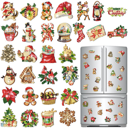 Copkim 30 Pcs Christmas Diamond Art Magnets Kits DIY Santa Claus Diamond Fridge Magnetic Stickers Xmas Gem Art Magnets for Beginners Holiday Decor Home