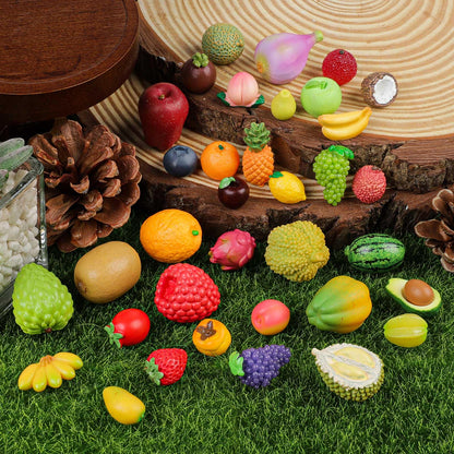 TaoQ C 35 PCS Mini Resin Artificial Fruits Miniature Fruits Realistic Mini Fruit Fake Strawberry Lemon Banana for DIY Craft House Kitchen Garden Cake Party Store Display Decoration