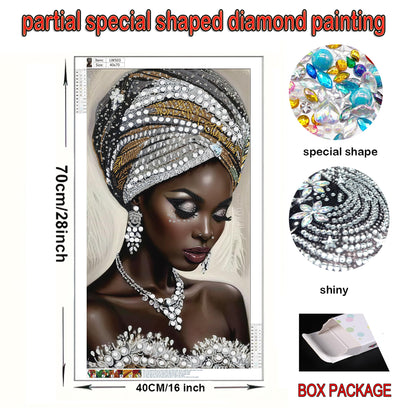 KUFWKEY African Women Large Diamond Art Kits for Adults,Partial 5D Diamond Painting kit for Beginners,Special Shaped Diamond Art,Sparkling gem Art,Diamond dots,DIY Mosaic Kits,Home Decor,16X28 inch