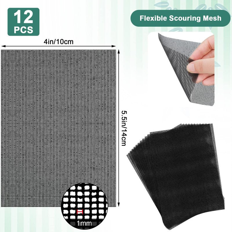 Skyley 12 Pack Flexible Scrubbing Screen Cleaning Mesh for Household 5.5 x 4 Inch Cleaner Toilet Hard Water Ring Remover Scouring Pad Abrasive Grit Cleaning Screen for Remove Carbon, Rust and Scale
