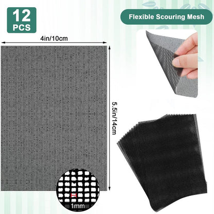 Skyley 12 Pack Flexible Scrubbing Screen Cleaning Mesh for Household 5.5 x 4 Inch Cleaner Toilet Hard Water Ring Remover Scouring Pad Abrasive Grit Cleaning Screen for Remove Carbon, Rust and Scale