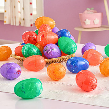 72 3.15" JOYIN Pcs Plastic Iridescent Printed Bright Easter Eggs Tall for Easter Hunt, Basket Stuffers Fillers