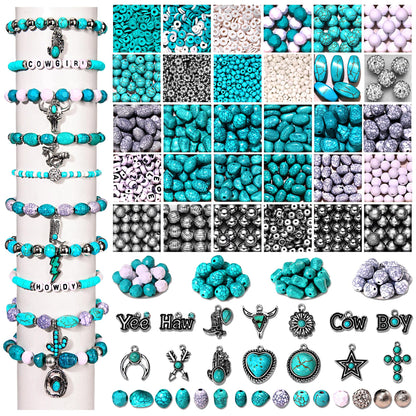 2300PCS+ Western Beads Charms for Bracelet Making Turquoise Clay Heishi Beads Letter Spacer Bead Cactus Star Cowboy Boot Charms for Western Jewelry Making Cowgirl Accessories (Turquoise 1)