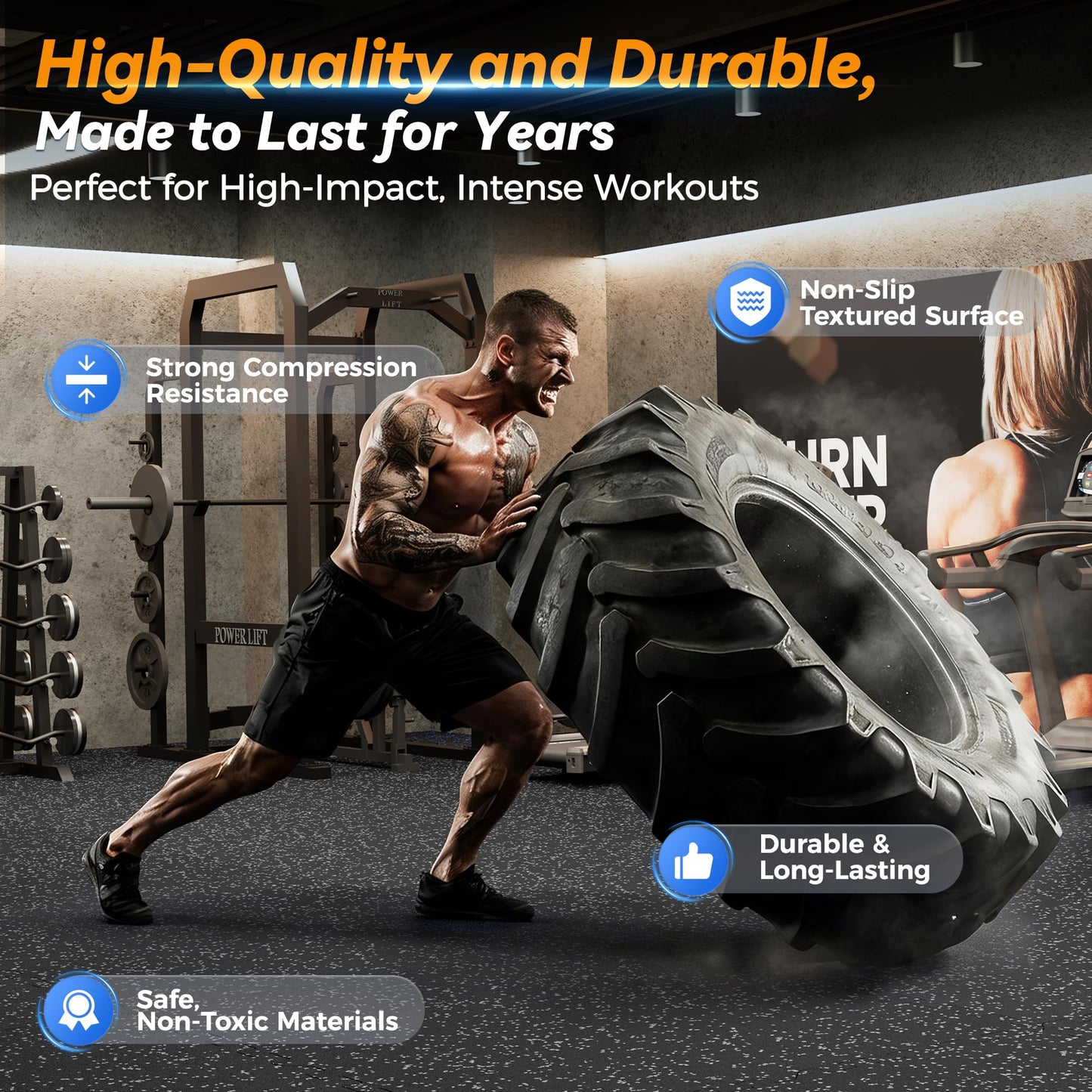 SUPERJARE 1" Extra-Thick Rubber Top Exercise Mat, Puzzle Gym Flooring for Home Gym, Gym Mat for Workout Equipment, Interlocking Floor Tiles with EVA Foam, 24 Pcs 96 Sq Ft, Black/Grey
