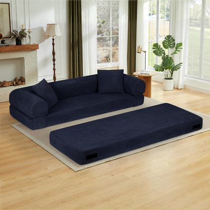 4-in-1 Folding Loveseat Convertible Sleeper Sofa Bed, 80" Oversized Corduroy Upholstered Cloud Love Seat DIY Combination Modular Sofa,Folding Mattress Couch for Living Room Bedroom
