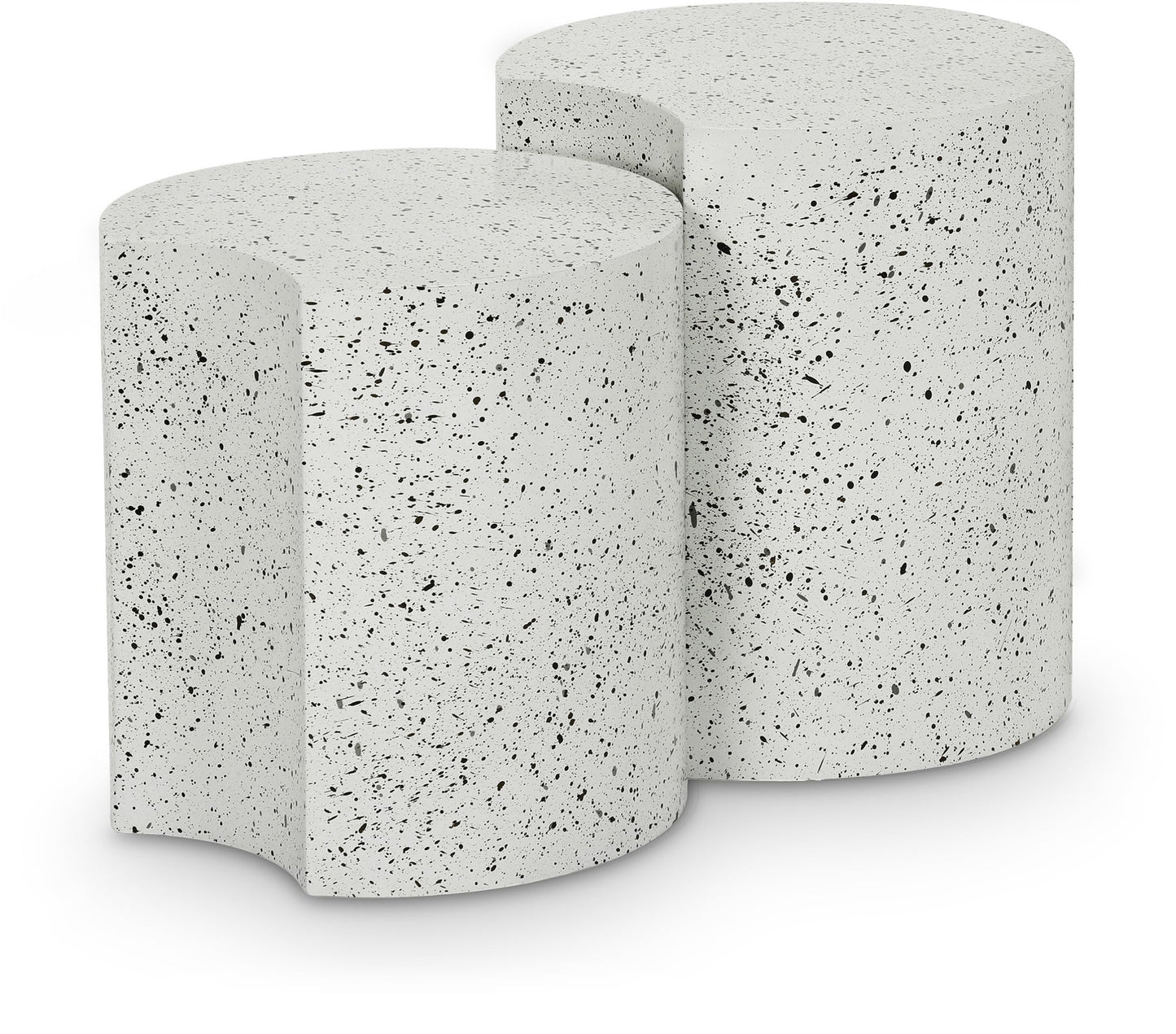 Meridian Furniture 99084White-2C Dimple Collection Modern | Contemporary End Table with White Terrazzo Pattern, Iron Metal, Modular, 28" W x 15.75" D x 18" H, White, Set of 2
