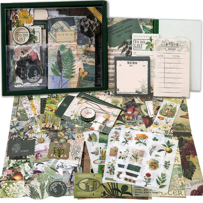 Scrapbooking Supplies Kit, Vintage Botanical Aesthetic Scrapbook Kit for Bullet Junk Journal, Stationery, A6 Grid Notebook, Flower DIY Journaling Supplies, Birthday Craft Gift for Teen Girl Women