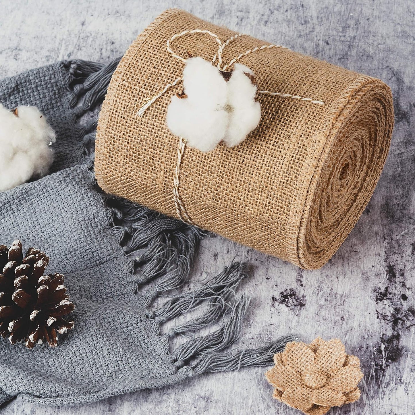 LaRibbons 6 Inch Burlap Wide Fabric Craft Ribbon, 10 Yard, Natural Brown Ribbon for Bow Crafting,Wreath-Making, Tree Decoration