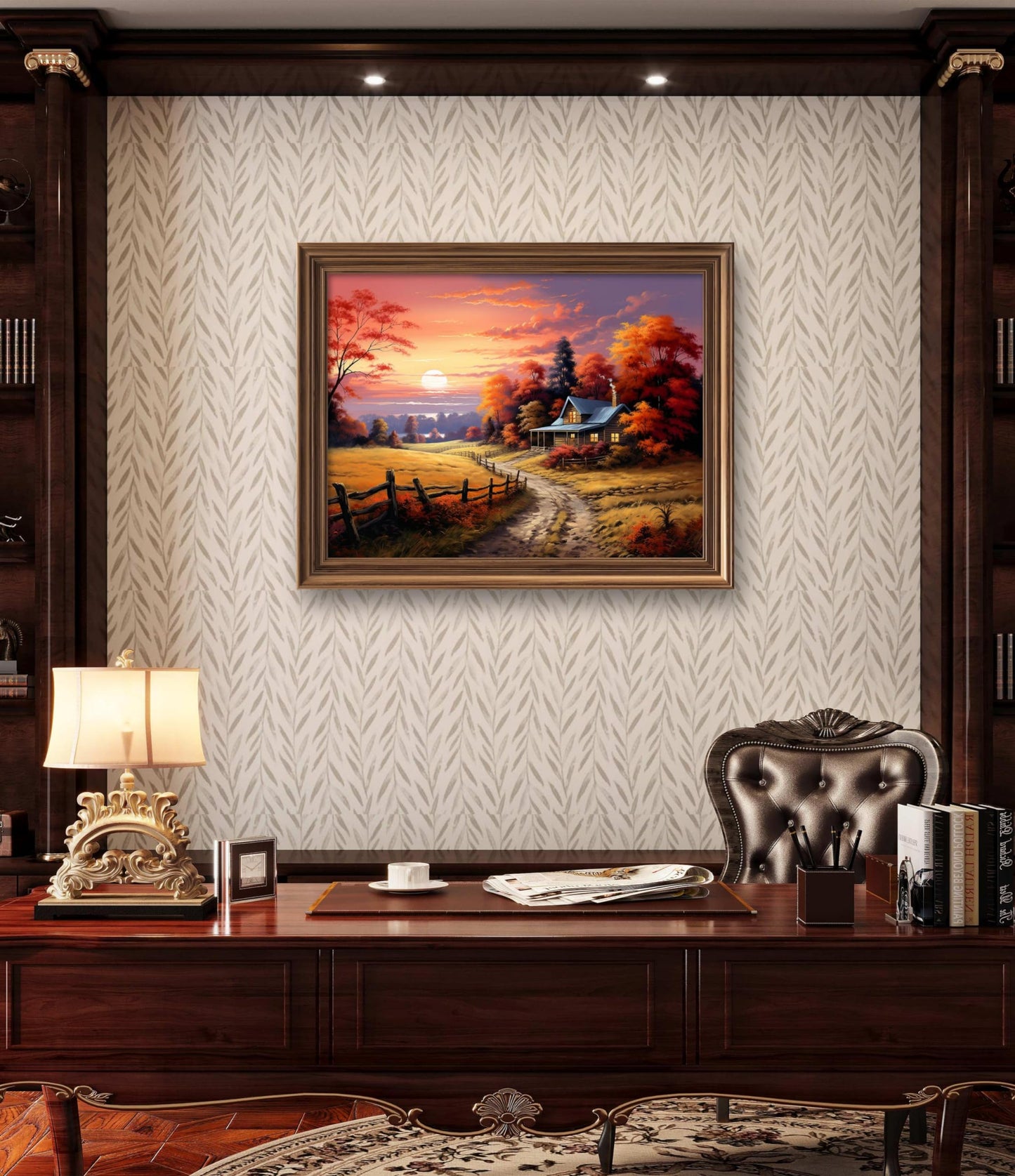 Leczany Cross Stitch Stamped Kit for Beginner - Autumnal Scenery | DIY Embroidery Starter Patterns Craft Kit Needlepoint for Adults | 11CT, 3 Strands | 17.7x13.4 inches