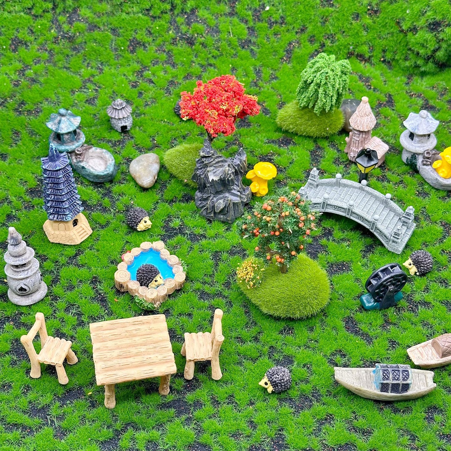 Cayway Outdoor Fairy Garden Miniatures Mini Zen Garden Accessories, Artificial Garden Grass, Model Trees, Mini Garden Ornaments, Bonsai Decorative Craft Tools Kit