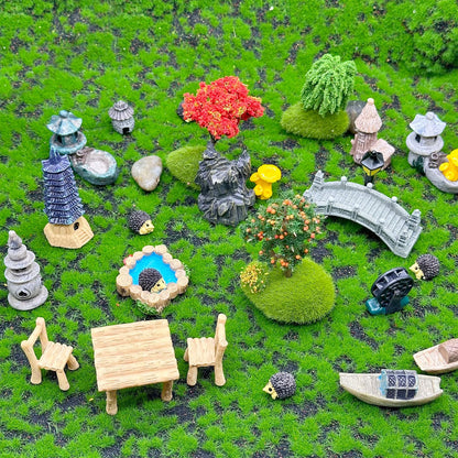 Cayway Outdoor Fairy Garden Miniatures Mini Zen Garden Accessories, Artificial Garden Grass, Model Trees, Mini Garden Ornaments, Bonsai Decorative Craft Tools Kit