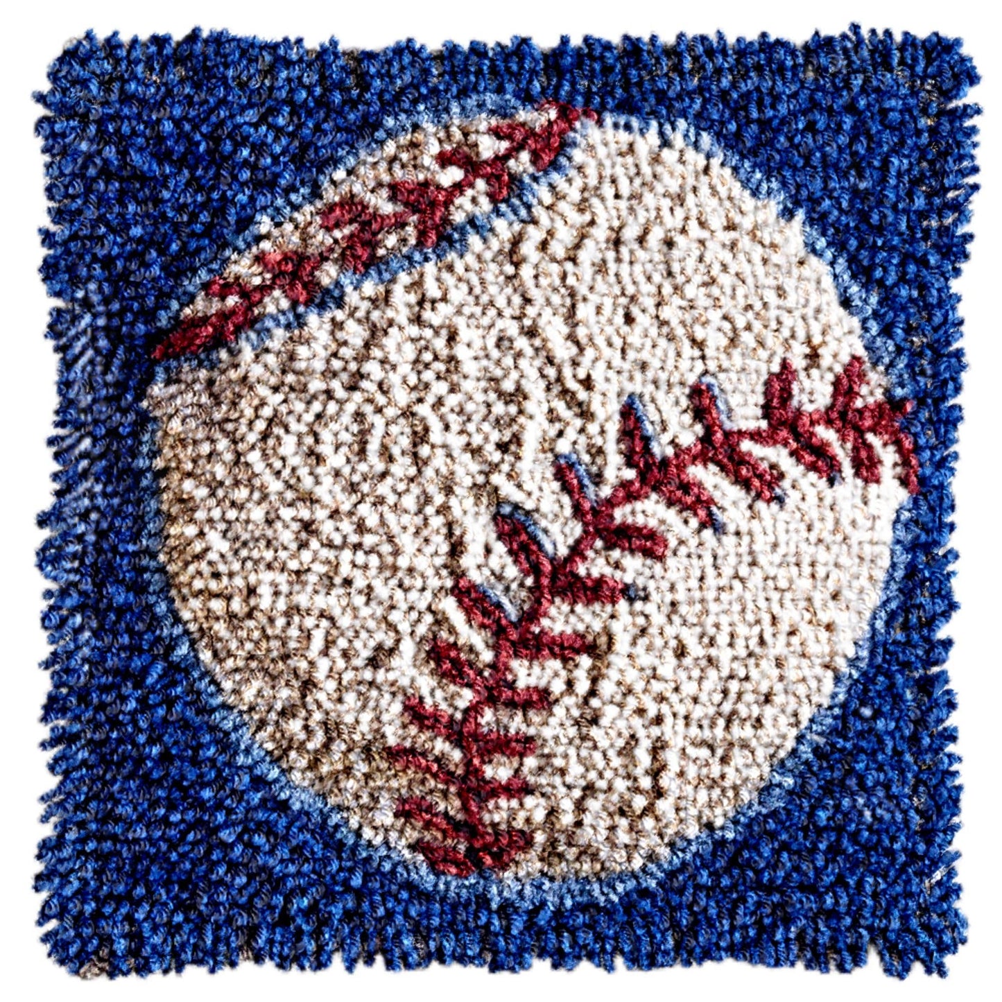 Generic Cartoon White Baseball Latch Hook Rug Kit for Beginner Kids Easy Little Mat with Printed Canvas DIY Hook Making Crochet Yarn Craft Tapestry for Decoration and Gift 12x12inch, As Main Picture