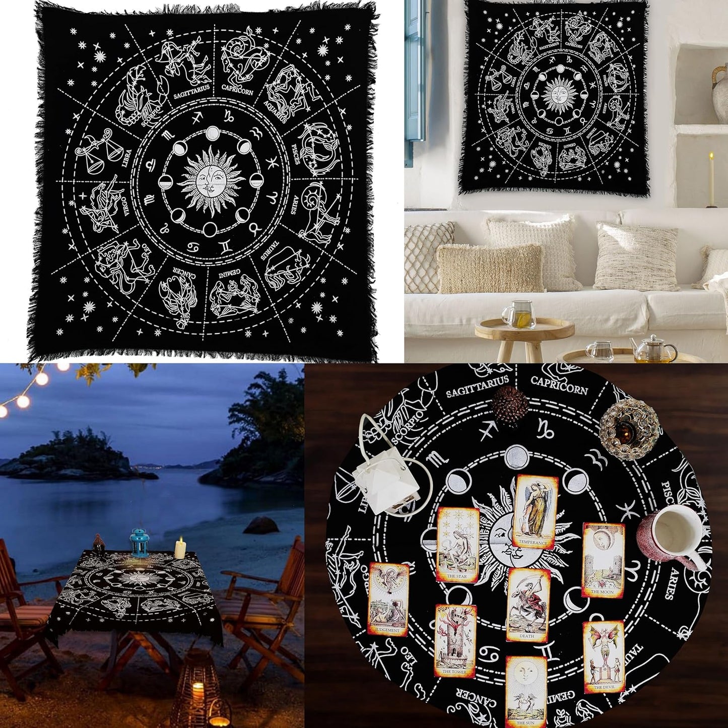 Indian Consigners Zodiac Altar Cloth for Witchcraft Tarot Spread, 36 by 36 Spiritual Square Cloth Galaxy (Zodiac Silver)