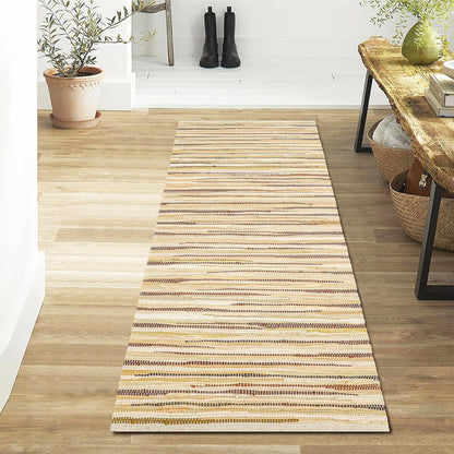 THE BEER VALLEY Cotton Rag Runner Rug, 2'x6' Beige Farmhouse Neutral Long Hallway Rugs for Kitchen Living Room