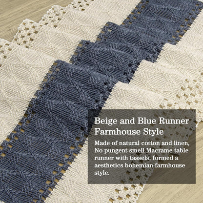 36 Inches, yuboo Blue and White Table Runner Small Coastal Nautical Dresser Scarf, Farmhouse Coffee Table Runner