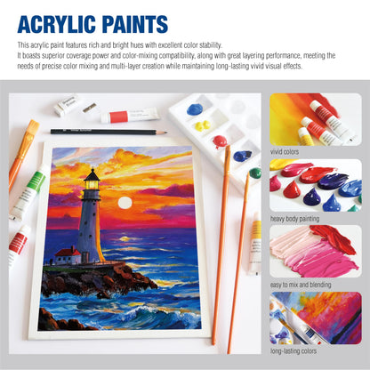 Artbreezing Mixed Media Art Set,55 Pack Painting Supplies Kit with Tabletop Sketch Box Easel and Various Accessories,Complete Painting Set for Students Artists Beginners