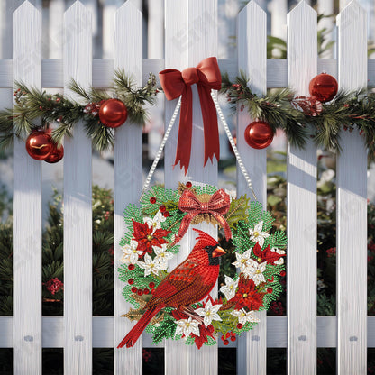 Eiflow Christmas Diamond Art Hanging Kit for Adult, DIY Acrylic Diamonds Painting Ornament Double Sided Pendant Board Kit(Cardinal Bird)