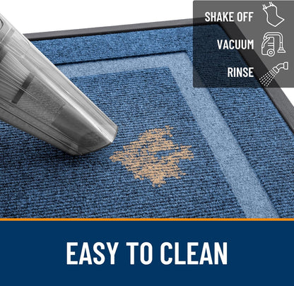 OLANLY Waterproof Front Door Mat - All-Season, Sturdy Natural Rubber, Easy Clean | 59x30, Light Blue