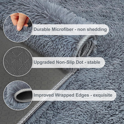 8x10 Grey Area Rugs for Living Room: Ultra Soft Fluffy Gray Rugs for Bedroom,Shag Non-Slip Large Fuzzy Plush Rug Indoor