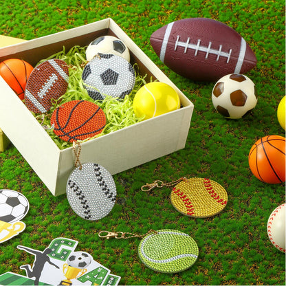 Tudomro 24 Pcs Sports Balls DIY Diamond Art Painting Keychain Kits 5D Soccer Football Baseball Softball Ball Drill Art Key Chain Set for Sports