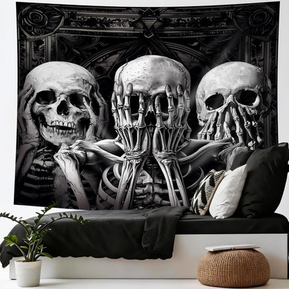 Mitpok Gothic Skull Tapestry Spooky Black Skeleton Goth Vinatge Witchy Funny Hilarious Cool Unique Wall Decor 59Hx78W Inch Halloween Wall Art Hanging Bedroom Living Room Dorm Wall Home Decor