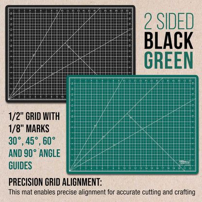 U.S. Art Supply 18" x 24" Self-Healing Cutting Mat 5-Ply - Double-Sided Green/Black Craft Mat, Non-Slip Cutting Mats for Crafts, Sewing, Quilting, Scrapbooking