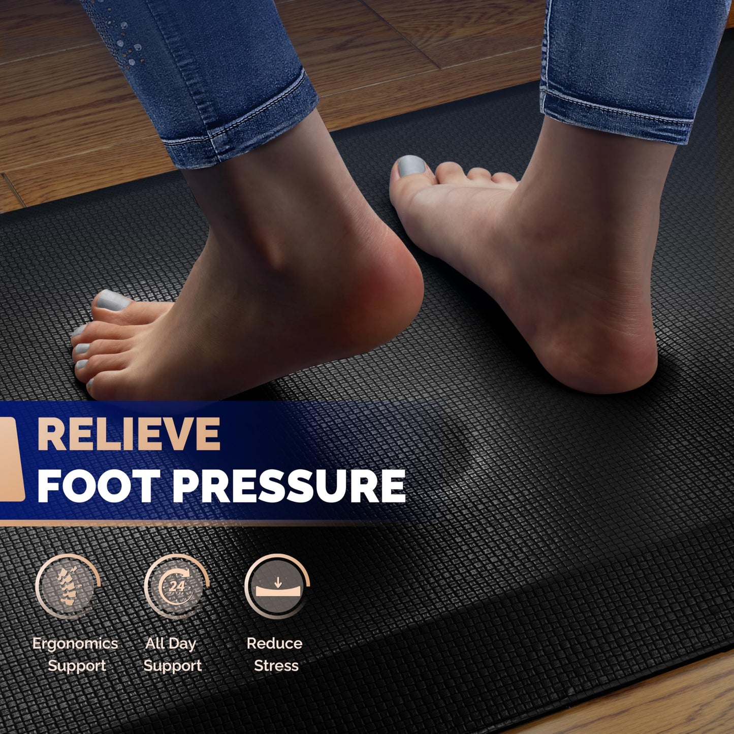 FEATOL Anti Fatigue Mat for Standing, 9/10 Extra Thick Ergonomic Standing Desk Mat, Comfort Memory Foam Standing Mat at Home,Office All Day (20" x 32", Black, 1PC)
