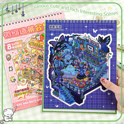 UTOUMON 2 Books Big Size 3D Sticker Scenes Book 16Pcs DIY Make Your Own Scene House Stickers Therapy for Adults Relief Stress Pass The Time (Style 4)