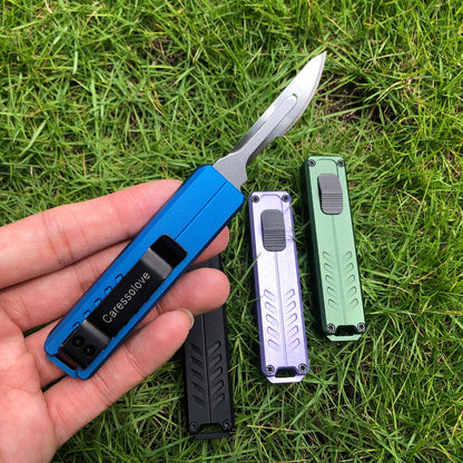 Caressolove Automatic Utility Knife, Safety Black Box Cutter Retractable, EDC Push Button Knife, Exacto Scalpel Knife, 10PCS #23 Razor Blades Pocket Knife with Clip (Blue)
