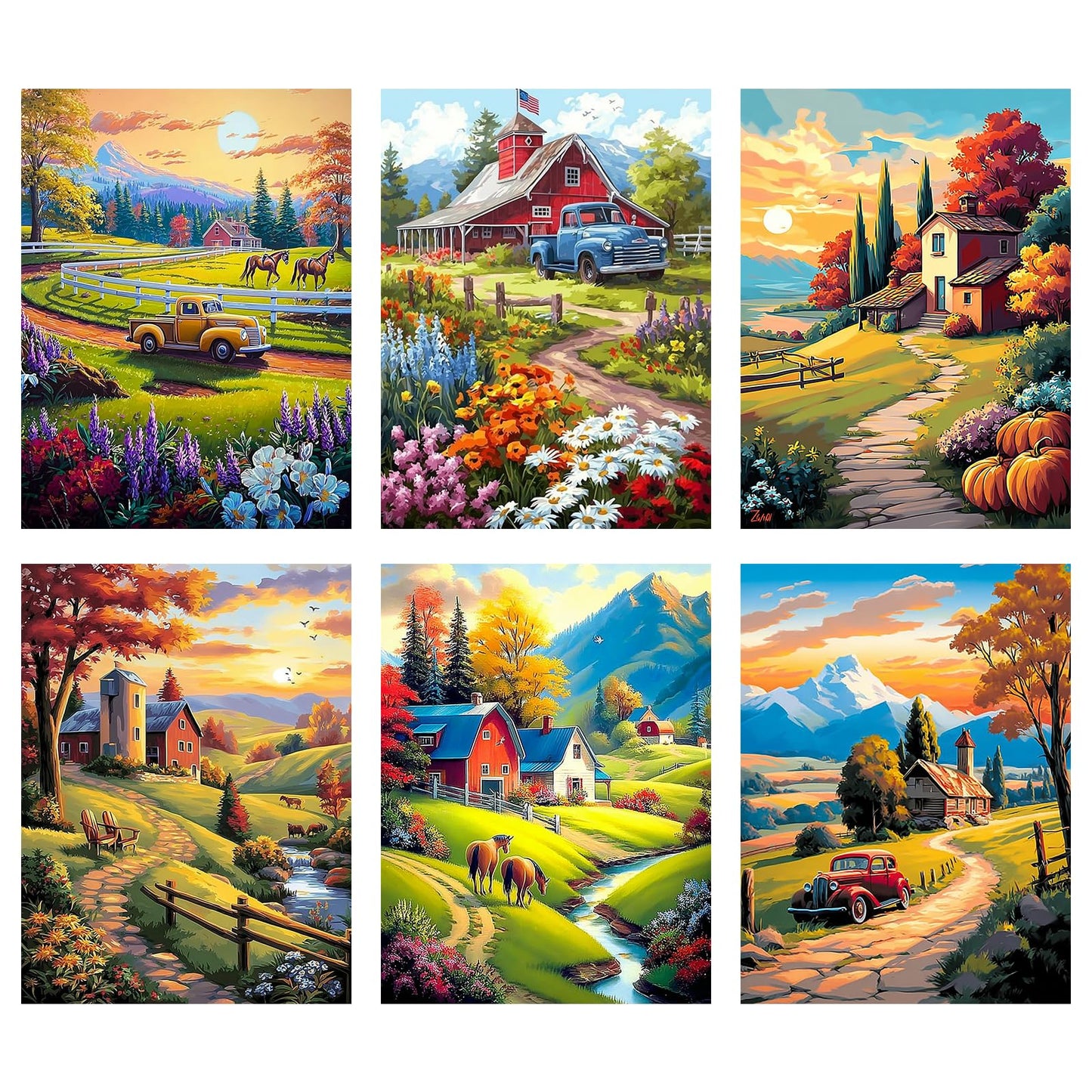 Leatrice Fall Diamond Painting Kits for Adults 5D Diamond Art Kits Gem Dots Paintings Full Drill Beginners Women DIY for Home Wall Decor 11.8x15.7 Inches Landscape 6 Pack