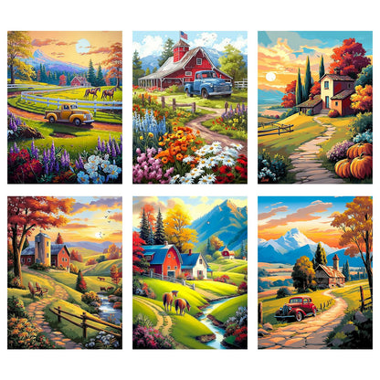 Leatrice Fall Diamond Painting Kits for Adults 5D Diamond Art Kits Gem Dots Paintings Full Drill Beginners Women DIY for Home Wall Decor 11.8x15.7 Inches Landscape 6 Pack