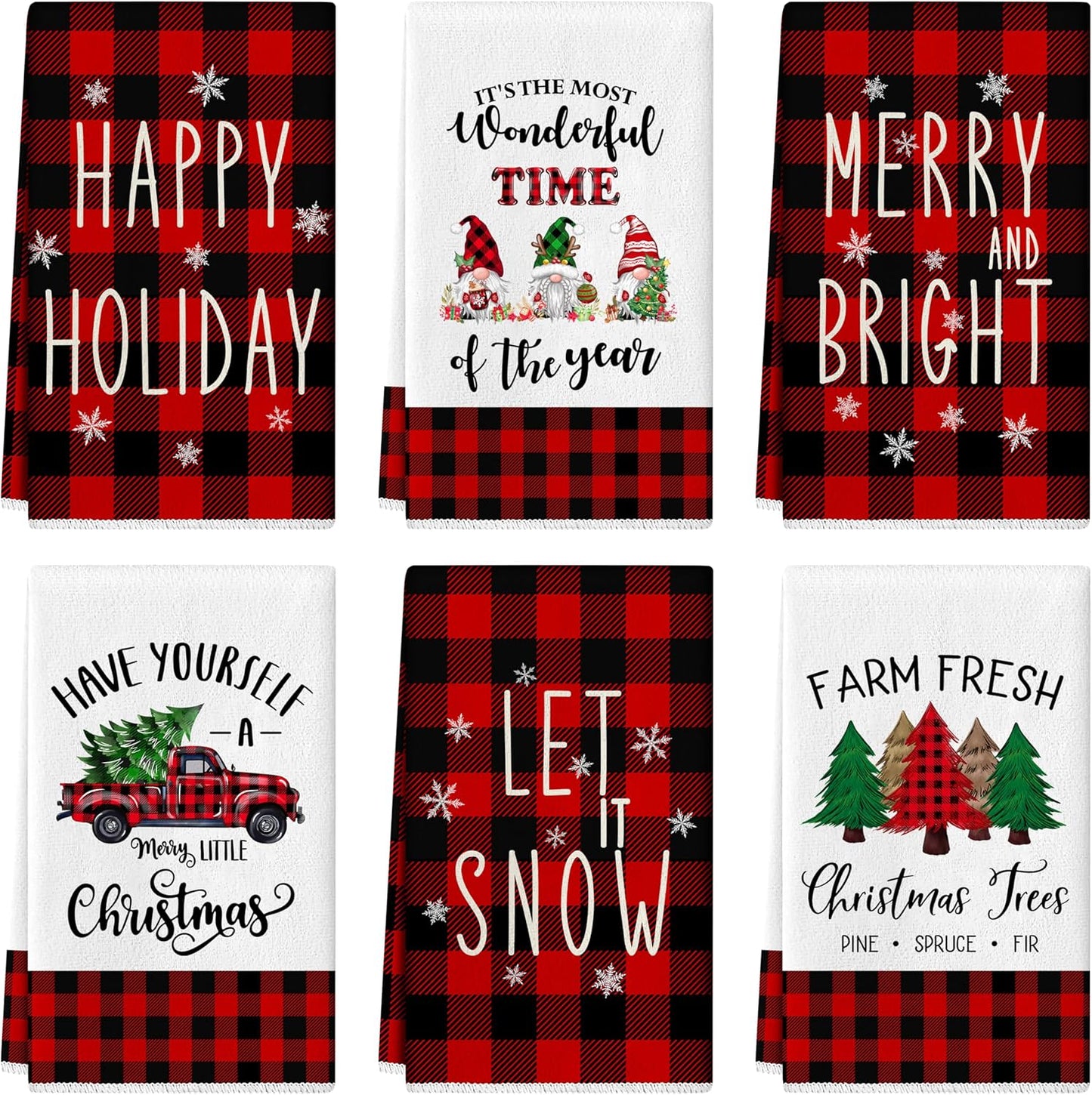 18 27 Inch Set 6 Christmas Kitchen Towels Dish Towels x Buffalo Plaid Kitchen Decor Winter Holiday Tea Towels Hand