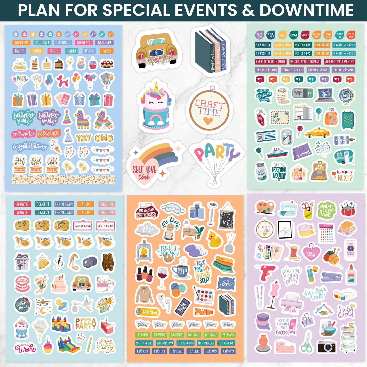 bloom daily planners 40 Page Mega Planner Sticker Pack (1500+ Stickers) - 6” x 9” Bound Ultimate Variety Sticker Book with Foil - Seasons, Celebrations, Holidays, Food, Travel, Quotes & More - Vol. 1