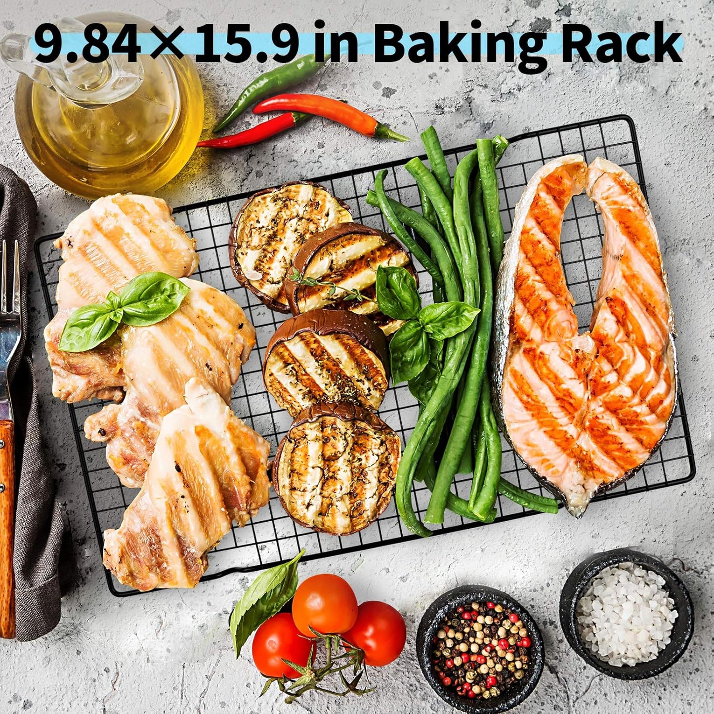 Non-Stick Steel Baking & Cooling Rack, Heavy Duty Oven Safe for Cookies, Cakes, Breads - 9.84"x15.9" - 1 Piece