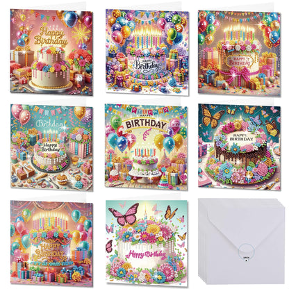 Muzagroo Art Diamond Art Greeting Cards for Adults Diamond Painting Happy Birthday Greeting Cards for Beginners Adults Crafts Gem Art Kits Birthday Greeting Cards 8PCS (Happy Birthday 1)