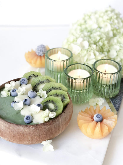 Serene Spaces Living Set of 4 Green Ribbed Glass Votive Holders, Perfect for Weddings and Home Décor, Measures 2.25" Tall and 2" Diameter
