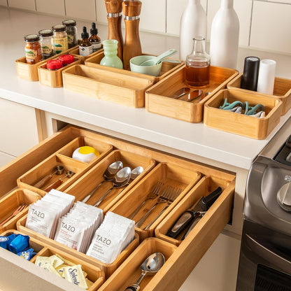 SMIRLY 5-Piece Bamboo Kitchen Drawer Organizer Set for Multi-use Storage Box for Utensils and More