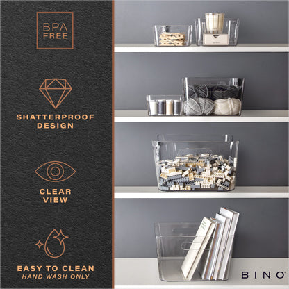 BINO | Plastic Storage Bins, Large - 2 Pack, Clear | THE SOHO COLLECTION | Pantry Organizers and Storage Containers | Fridge Organizer Bins | Kitchen Cabinet Organizer | Medicine Cabinet Bin