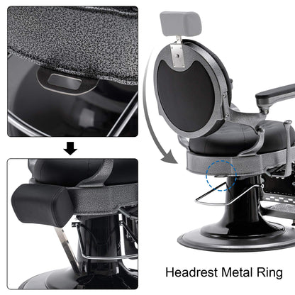 BarberPub Vintage Barber Chair Heavy Duty Metal Frame All Purpose Hydraulic Recline Salon Beauty Spa Equipment 2947 (Black with Grey Frame)