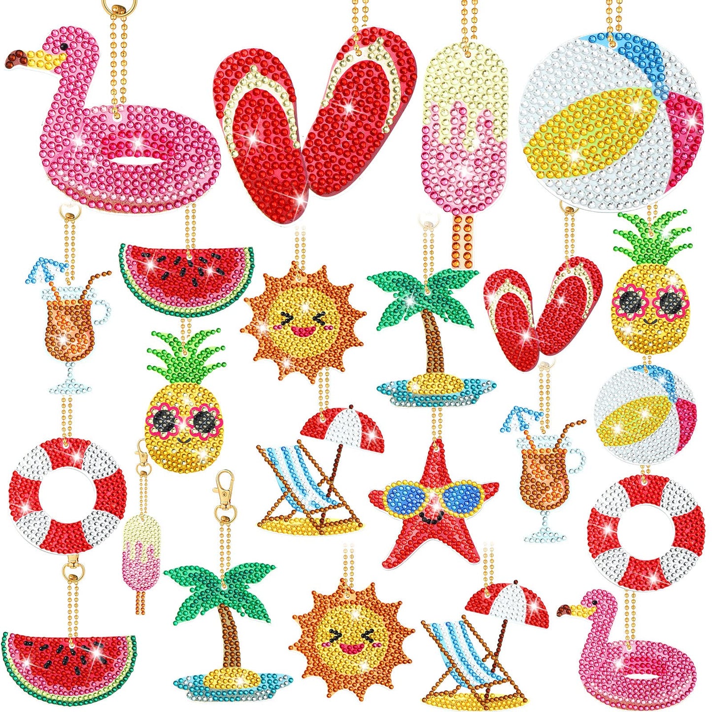 Karenhi 24 Pcs Summer Diamond Painting Keychain Kits 5d DIY Hanging Diamond Art Ornaments Flamingo Pineapple Summer Beach Diamond Decorative Crafts
