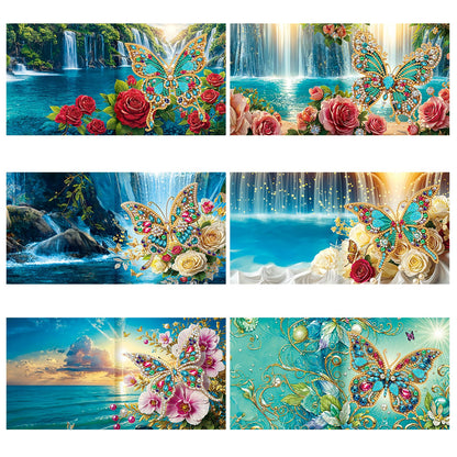pigpigboss 6 Packs Butterfly Diamond Painting Greeting Cards, Flower Butterfly Diamond Art Birthday Card Kit, Sunrise Landscape Diamond Dots Greeting Cards Arts Crafts for Adult Holiday Blessing