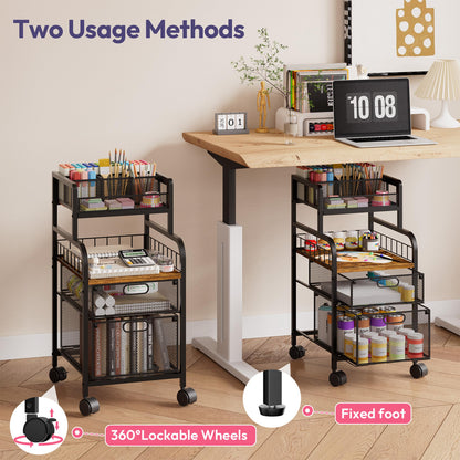 SWTYMIKI Rolling Cart with Drawers - Metal Craft Cart with Wheels, DIY Divider and Wood Shelf, Art Supply Organizer for Under Desk Storage, Utility Storage Cart for Home Office Studio, Espresso