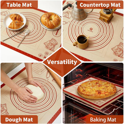 Silicone Baking Pastry Dough Mat - Extra Large 26x16 Inch Nonstick Rolling Sheet for Cookies & Bread
