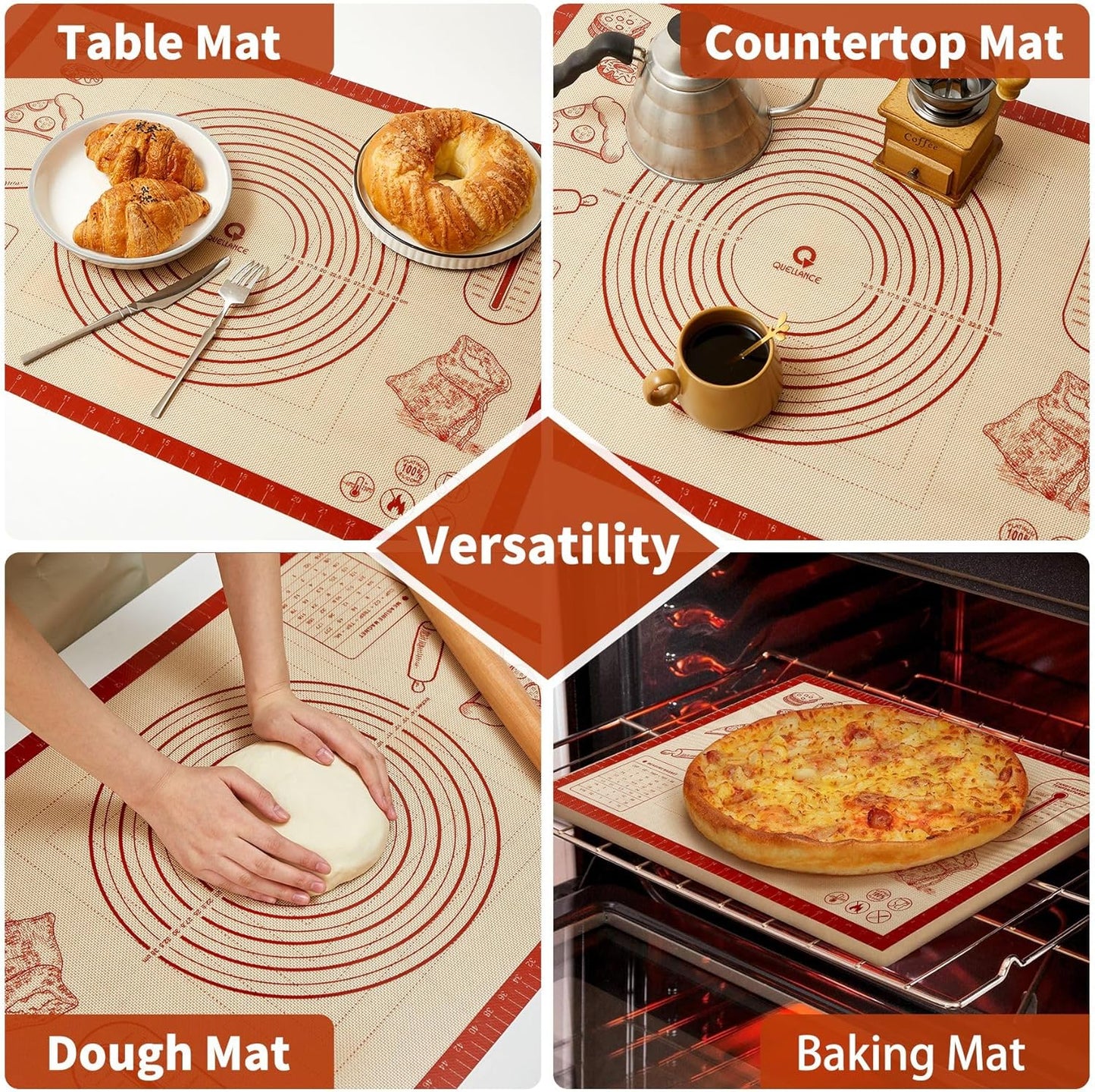 Silicone Baking Pastry Dough Mat - Extra Large 28x20 Inch Nonstick Rolling Mat for Cookies & Bread