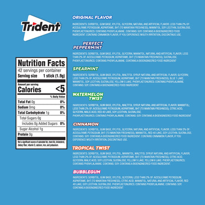 Trident Sugar-Free Chewing Gum Variety Pack Candy, Assorted Flavors, 21 Packs of 14 Pieces (294 Total Pieces)