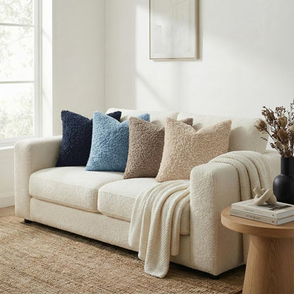 decorUhome Pack of 2 Throw Pillow Covers 18x18 Inch, Faux Fur Decorative Sherpa Pillow Covers Fuzzy Accent Soft Sheepskin Fleece Pillow Cases for Couch Living Room Bed, Neutral Oatmeal